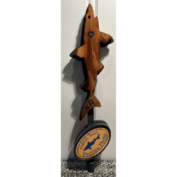 Vintage Dogfish Head RARE “Festina Pech” Beer Tap Wooden Handle Shark 12” Length - Picture 1 of 9
